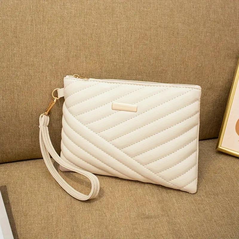 Versión Coreana Bolso de Hilo Bordado de Moda y Versátil para Mujer, Cartera para Teléfono Móvil, Sobre de Cuadrícula de Diamantes Casual para Vacaciones