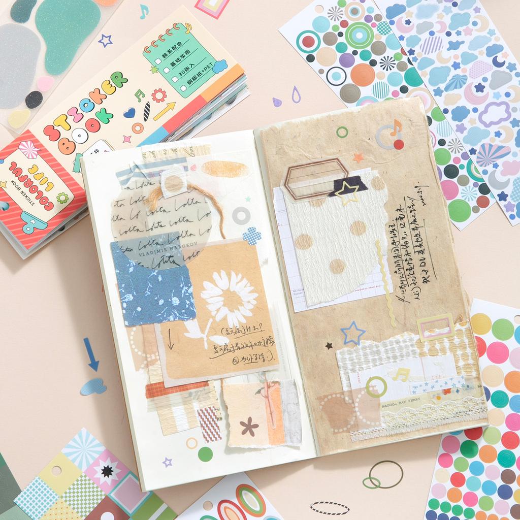 30sheets/lot Ins Style Star Circle Geometric Basic Pattern Stickers DIY Diary Scrapbook Planner Aesthetics Supplies