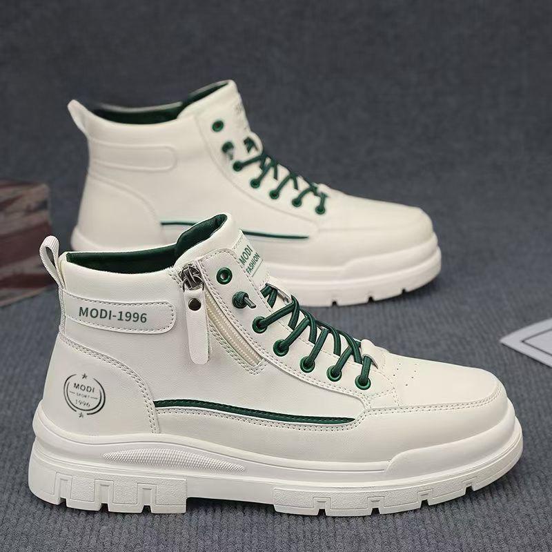 Martin Boots Winter New High-top Casual White Board Shoes Leather Thick-soled Heightening Boots