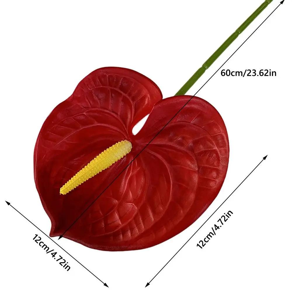 NOVÝVícebarevný Umělý Malý Anthurium 60cm Měkká Guma Simulace Rostliny Skutečný Dotek Foto Rekvizity Falešná Červená Palma Domácí Dekorace