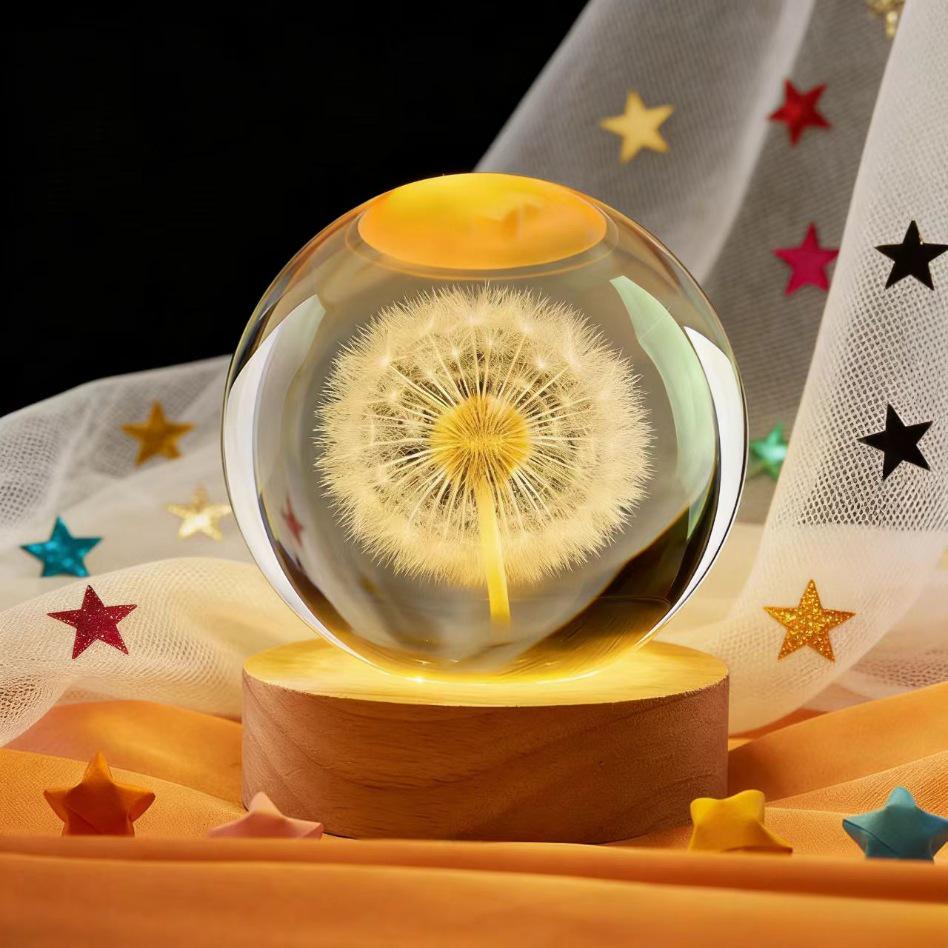 Dandelion Crystal Ball Night Light - Unique Gift for Girls' Birthdays & New Year Ornaments