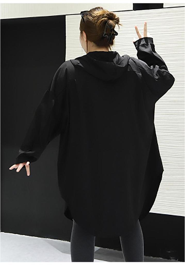 Plus Size Women's Hooded Long Sleeve Midi Trench Coat 300 Jin Fat MM Slimming Jacket