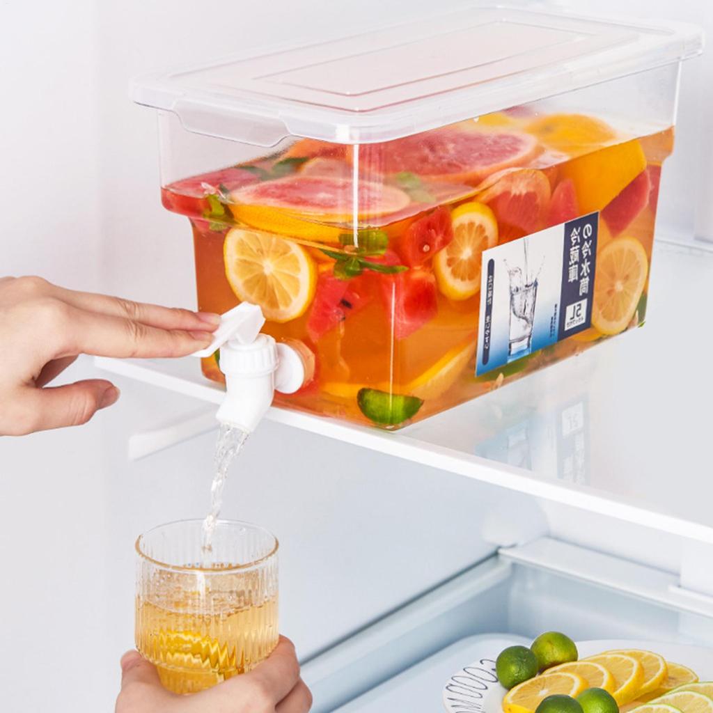 5L Cold Water Bucket with Faucet Large Capacity Refrigerator Juice Bucket Cold Water Bucket Summer Fruit Juice Drink Container