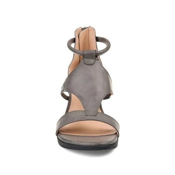 Faashion Style Simple Casual Back Zipper Wedge Shoes Ladies Retro Sandals Lightweight Open-toe Sandals Plus Size 35-43