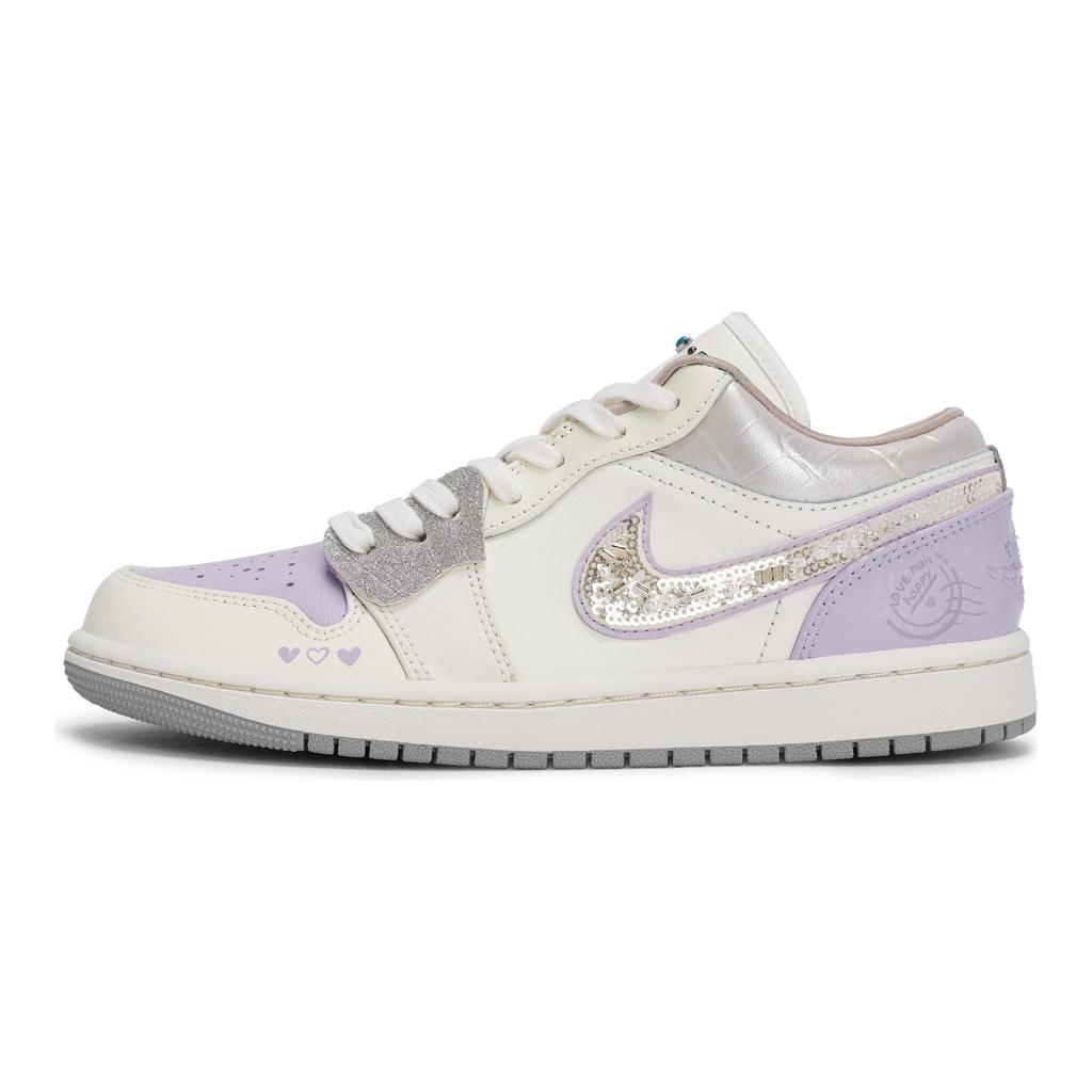 Jordan Air Jordan 1 Vintage Basketball Shoes Unisex Low top Beige/White/Silver/Purple IH7323-100(Team1189-)