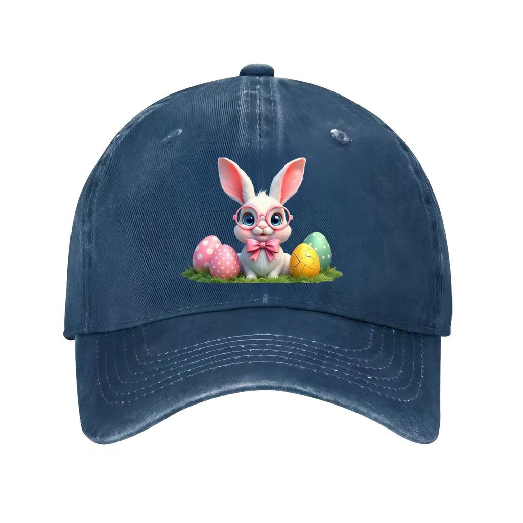 Cute Bunny Easter Eggs Print Baseball Cap Adjustable Polyester Casual Adult Hat Unisex Hat