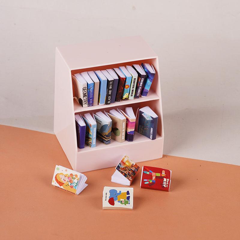 1 Set Doll House Accessories 1:12 Dollhouse Miniature Display Shelf Bookshelf With 20 Books Model Toy