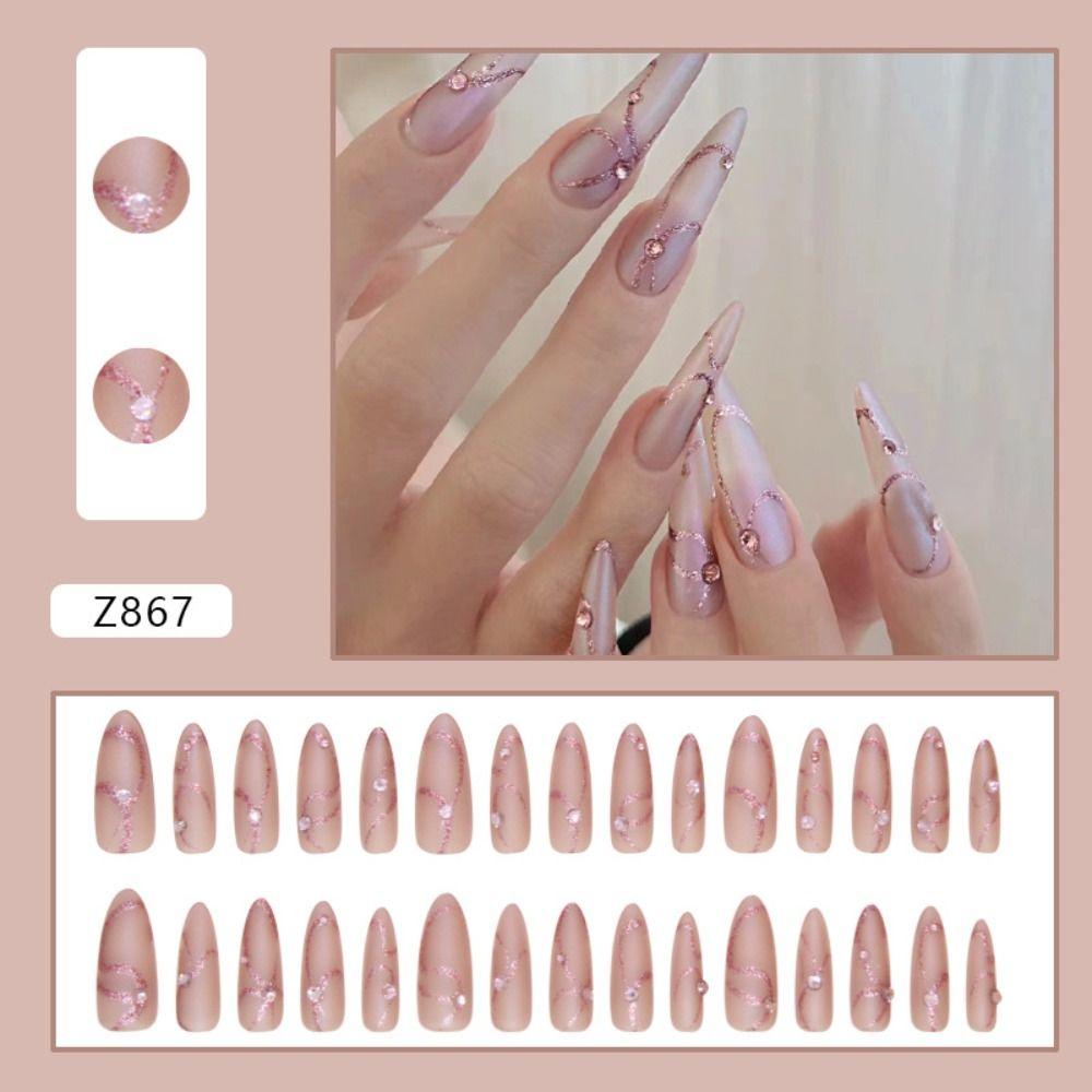 24pcs Long Stiletto and Ballerina Fake Nials Cat Eye Press on Nails Manicure False Nails  DIY