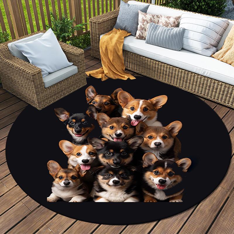 Dogs Round Area Rug,Carpet Rug for Living Room Bedroom Sofa Playroom Decor,Non-slip Floor Mat