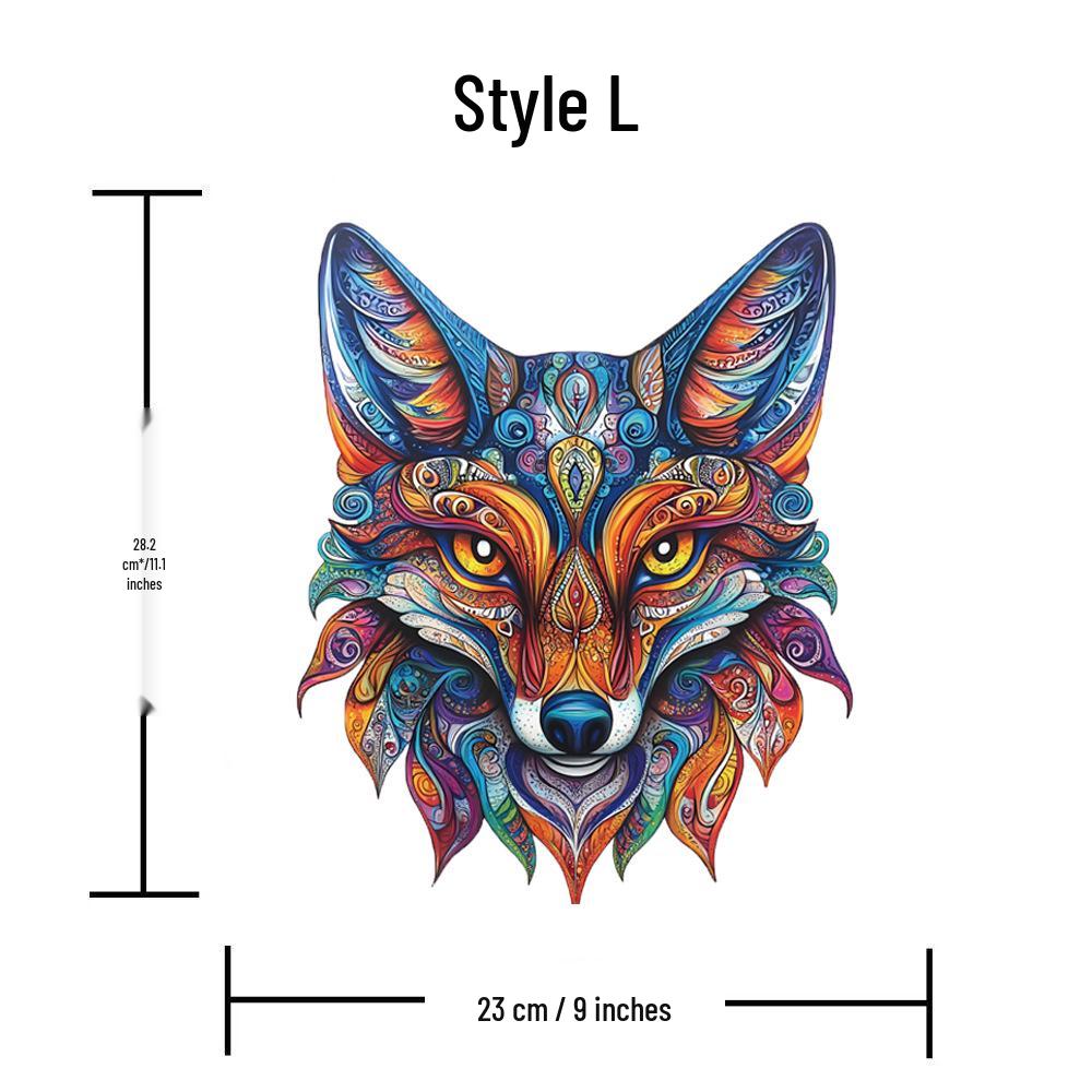 HOOLOOG Handmade Totem Fox Cross-Stitch Wooden Puzzle and Decorative Painting Gift