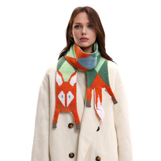 Women Scarf Cartoon Fox Design Faux Cashmere Soft Warm Scarf Autumn Winter Long Scarf Versatile Clothing Accessory