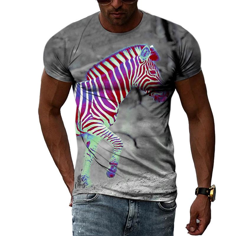 Summer Fashion Casual Men's T-shirt with Street Style Round Neck 3D Printed Zebra Pattern T-Shirts Men’s