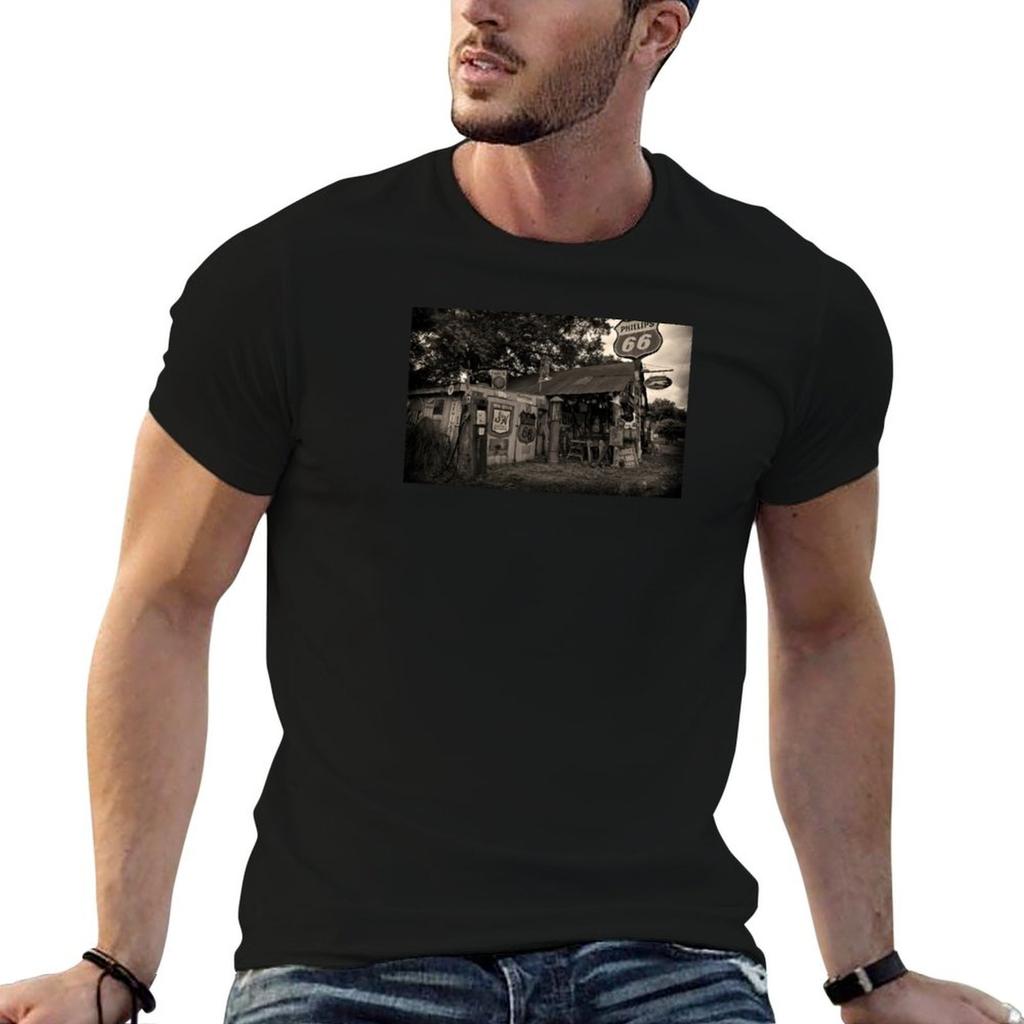 Old gas station TShirt cotton t shirt pack t shirts with prints t shirt Unisex cotton Tshirt
