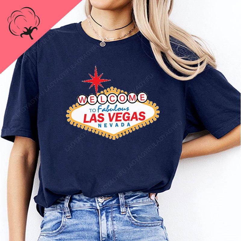 Bienvenue À Fabuleux Las Vegas T-shirtNevada Vintage Voyage entre Filles Vegas Las Vegas Coton Col Rond Manches Courtes T-shirts Graphiques
