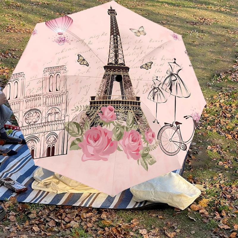 1PC Paris Fashion Umbrella-8-Rib Reinforced, Automatic Open, Lightweight & Durable, Cute Fashion Accessory for Outdoor-P2627
