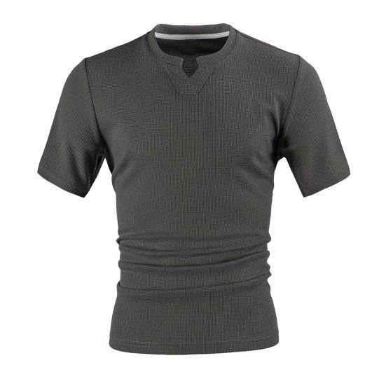 

Мужская футболка с V-образным вырезом и коротким рукавом, однотонная, облегающая, мягкая, дышащая M темно-серого