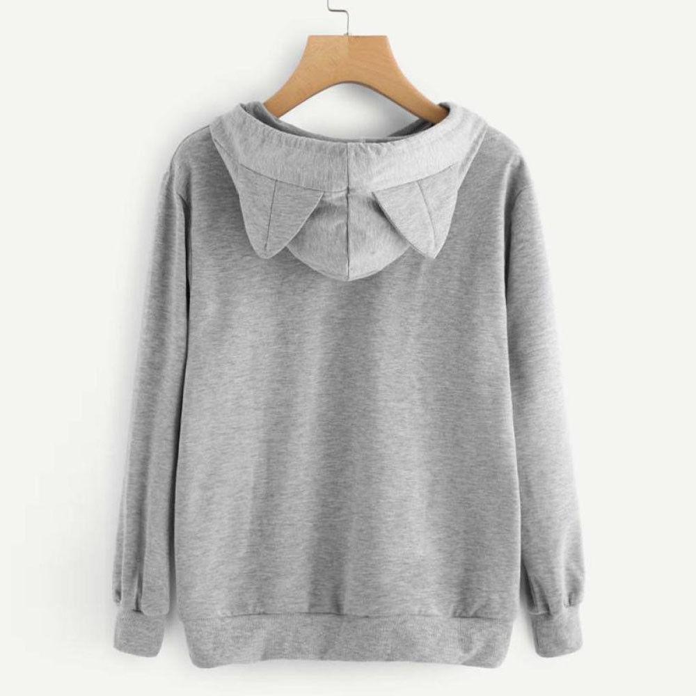 Women's Cat Print Fleece Hoodie - Spring/Autumn Collection