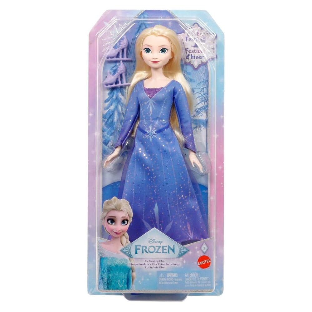 Mattel Disney Frozen Elsa Ice Skating Doll Playset with House for Pretend Play Ages 3 and Up Blue