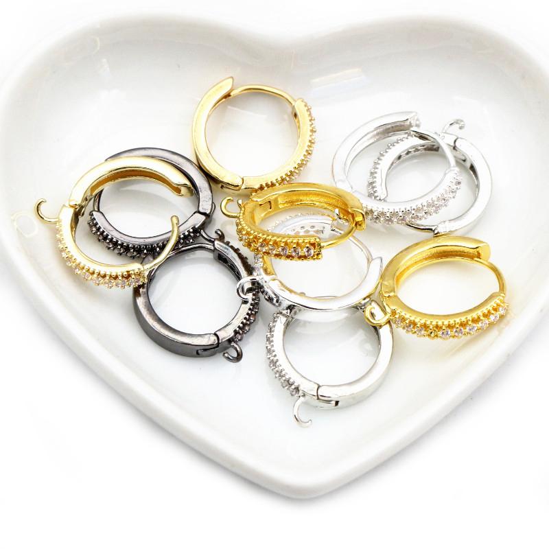 10pcs 15mm with Zircon Gold Silver Color Earring Hooks Leverback Open Loop DIY Earring Clips Clasp Jewelry Making Accessories