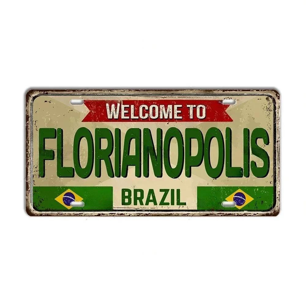 Vintage BRAZIL Landmark License Plate Rio De Janeiro Metal Sign City State Decorative Car Plate Bar Pub Garage Club Wall Decor