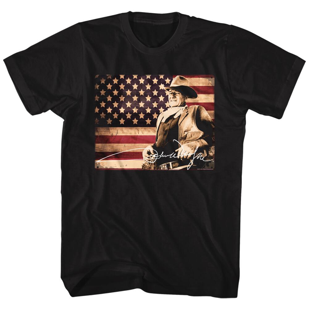 John Wayne American Flag Tin Sign Photo TV Movies Men T Shirt XXXL