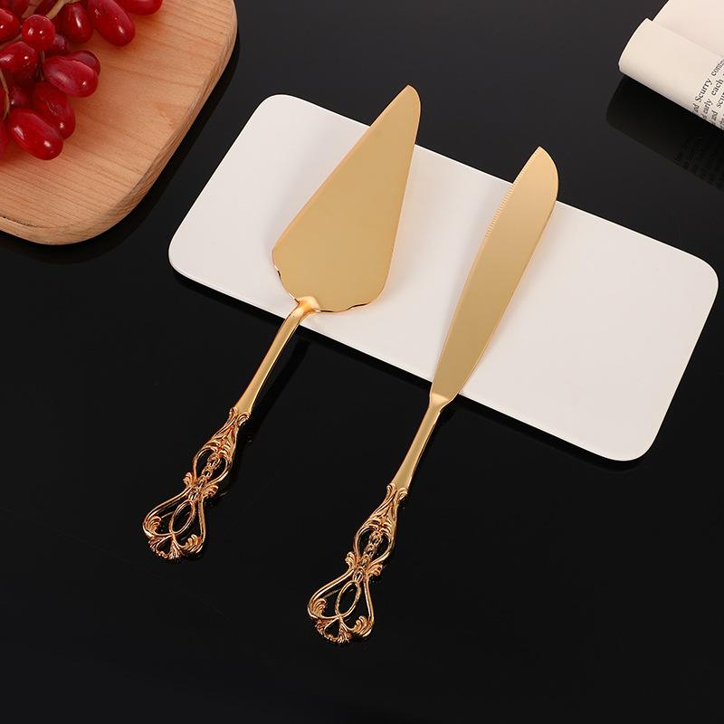 2 Stücke Zepter Silber Kuchenmesser und Schaufel Pizza Brotmesser Hochzeit Partei Liefert Kuchenmesser Dreieck Brotschaufel Backenwerkzeuge