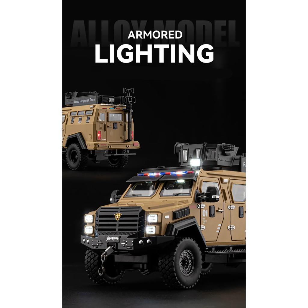 1/24 Legierung Schwertzahntiger Explosionsgeschütztes Automodell Druckguss Polizei Gepanzerte Geländefahrzeuge Automodell Sound Licht Spielzeug Geschenk