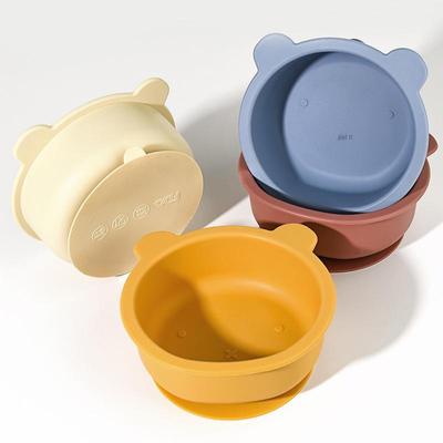Tigela de Urso de Silicone para Crianças - Prato de Sucção de Grau Alimentar para Aprender a Comer
