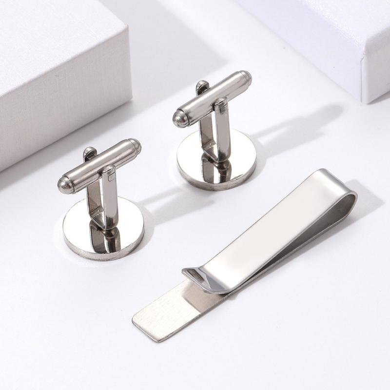 Stylish Men's Tie Clip and Cufflinks Set for Business Professional Craft of Stainless Steel With Elegant Designs