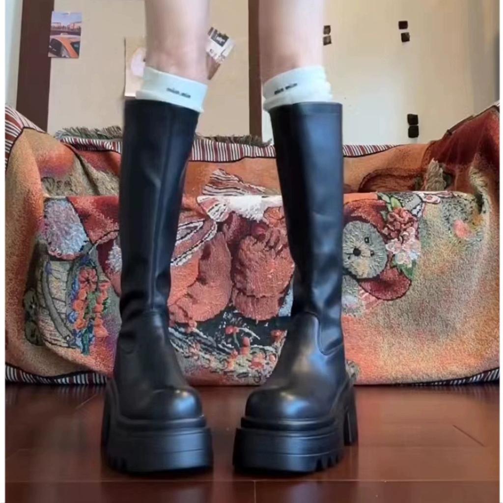 Long tube boots for women 2024 new spring and autumn thick soled knee high knight boots
