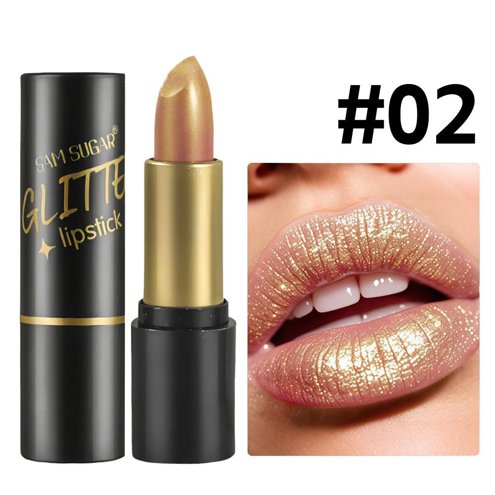6 Colors Glitter Lipstick Diamond Pearlescent Gold Sexy Red Lipssticks Waterproof Lasting Non-Sticky High-Shine Lip Gloss Makeup