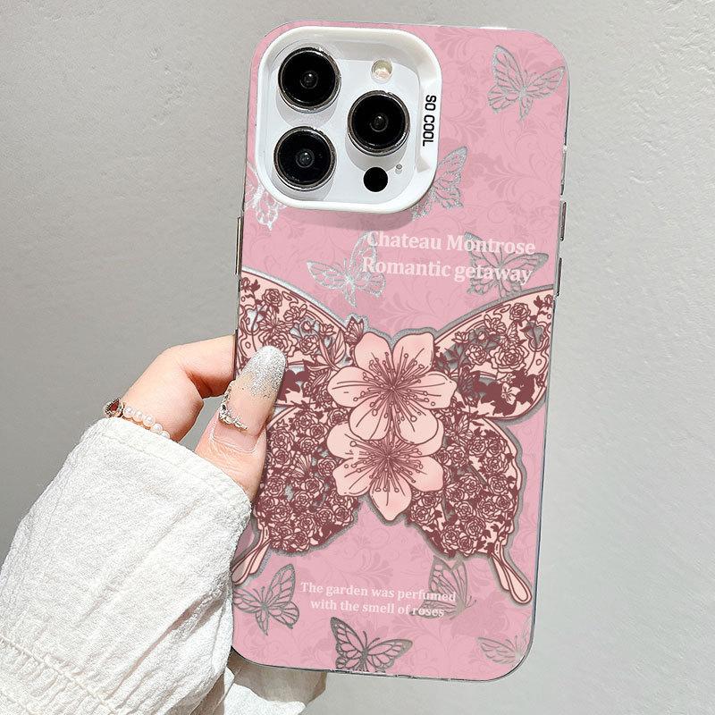 Pink Butterfly Premium Mobile Phone Case Suitable for Apple 16 Protective Case 15IMD Anti Fall IPhone 13 New 12 Women