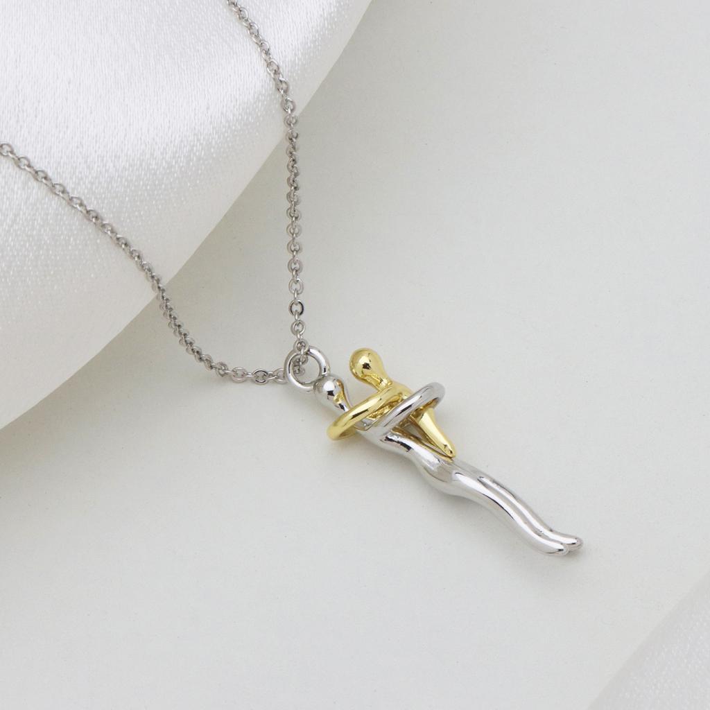 Copper Gold-Plated Simple Personalized Child Baby Hug Necklace Pendant