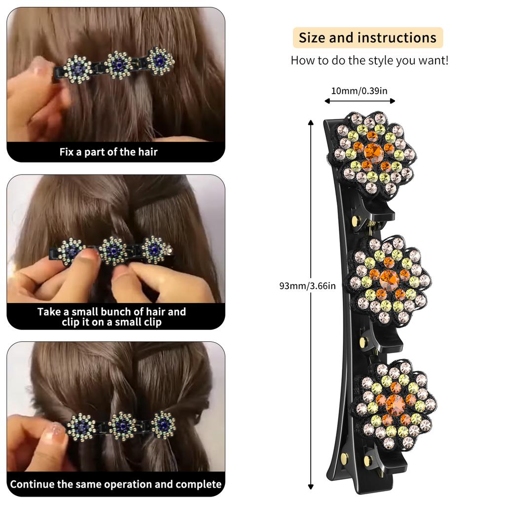4/8 STuks Vrouwen Gevlochten Haarclips, 2025 Nieuwe Sprankelende Kristalsteen Haarclips, Korte Eendenbek Clips, Gevlochten voor Dames en Meisjes Kristalsteen