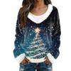 Women's Fashion Plush V Neck Pullover Top Long Sleeve Tee Christmas Printed Sweatshirt