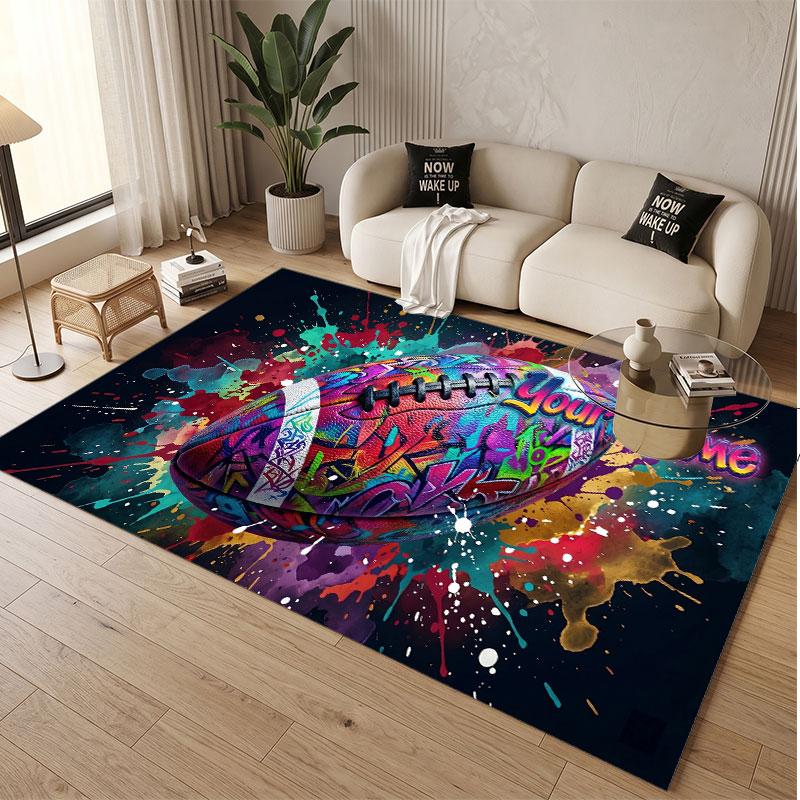 American Football Theme Soft Crystal Velvet Rug Custom Name & Text Print Non Slip Floor Rug for Bedroom Living Room