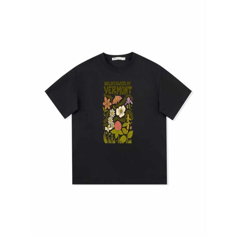 

Мужская футболка «Полевые цветы Вермонта» европейского размера | Ботанический цветочный принт, однотонная, высококачественная печать, прочная, модная, круглый вырез, короткий рукав S чёрный