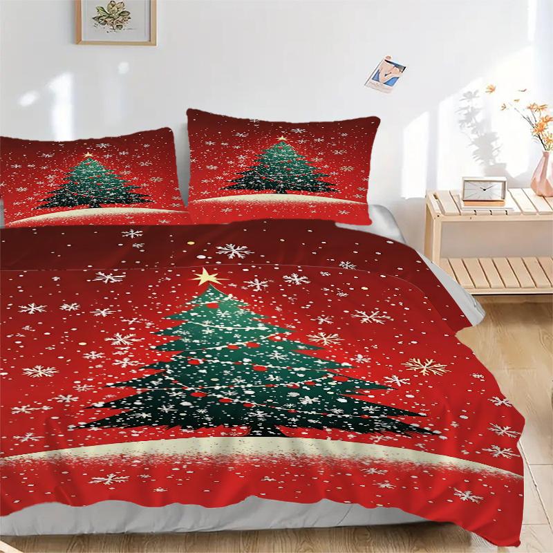

3pc Christmas Tree with Snowflakes Holiday Bedding Set-Festive Decoration for Bedroom,Guest Room,Living Room 1209a 135x200cm