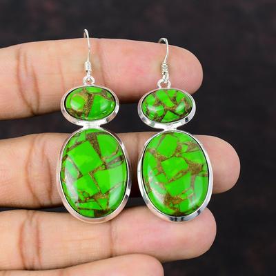 Copper Green Turquoise Earring Handmade Birthstone Jewelry 925 Sterling Silver Earrings Gemstone Earring Gift For Girl Latest Design Jewelry