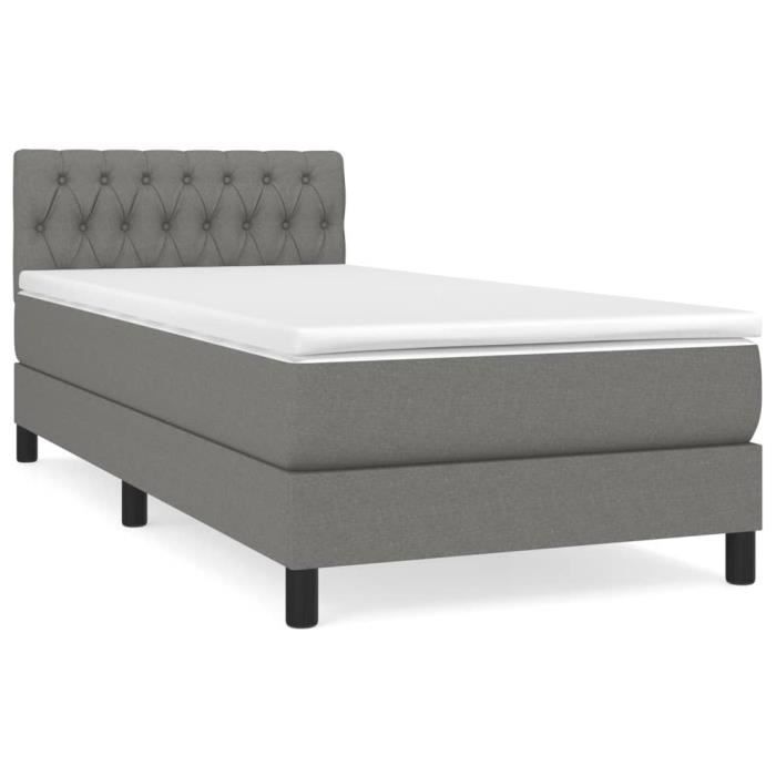 3140274 vidaXL Lit à sommier tapissier avec matelas Gris foncé 100x200cm Tissu