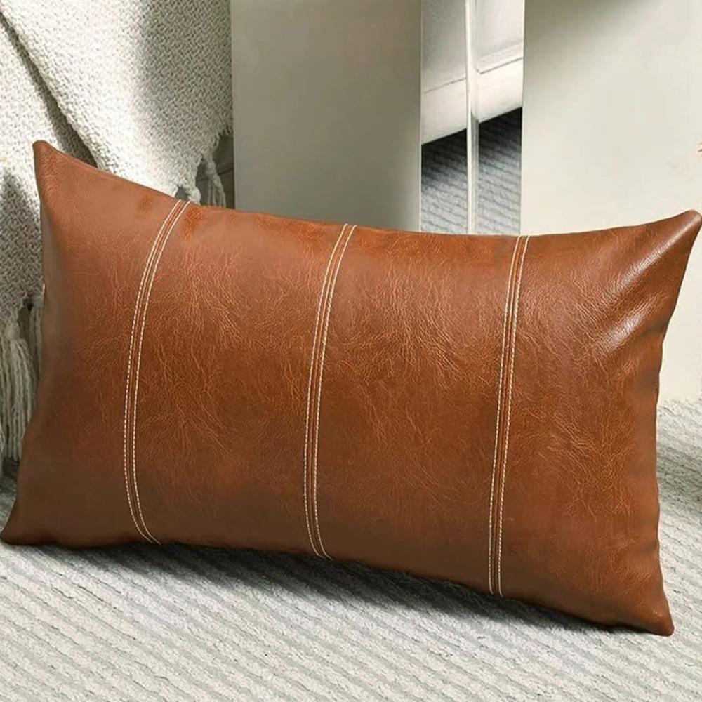 Zipper Style Patchwork Pillow Cover Waterproof Pillowcase PU Leather Throw Pillow Covers Couch