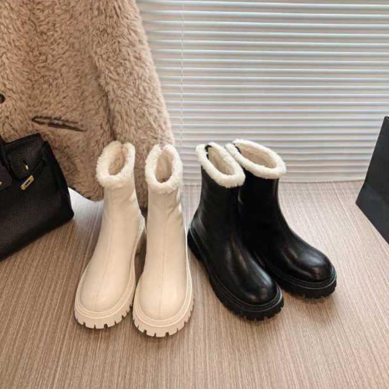 Autumn Winter Snow Boots Warm Fur Women Ankle Boots Fashion Elegant Back Zippers Shoes Thick Heel Women's Short Booties