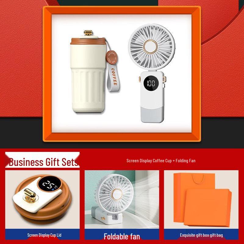 Summer Cooling Gift Set with Digital Coffee Cup and Fan