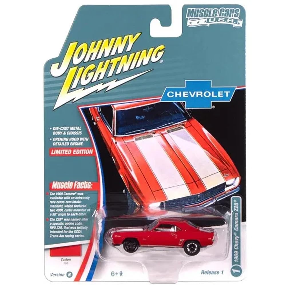 JOHNNY LIGHTNING MUSCLE CARS USA 2025 RELEASE 1 1969 CHEVY CAMARO Z28 Johnny Lightning scale 1969 Chevy Camaro 1/64 (RED) 164 - (Red) JLMC034B-01