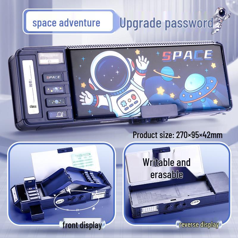 Kids Multi-Functional Pencil Case with Password Lock - Double Layer, Large Capacity for Boys and Girls