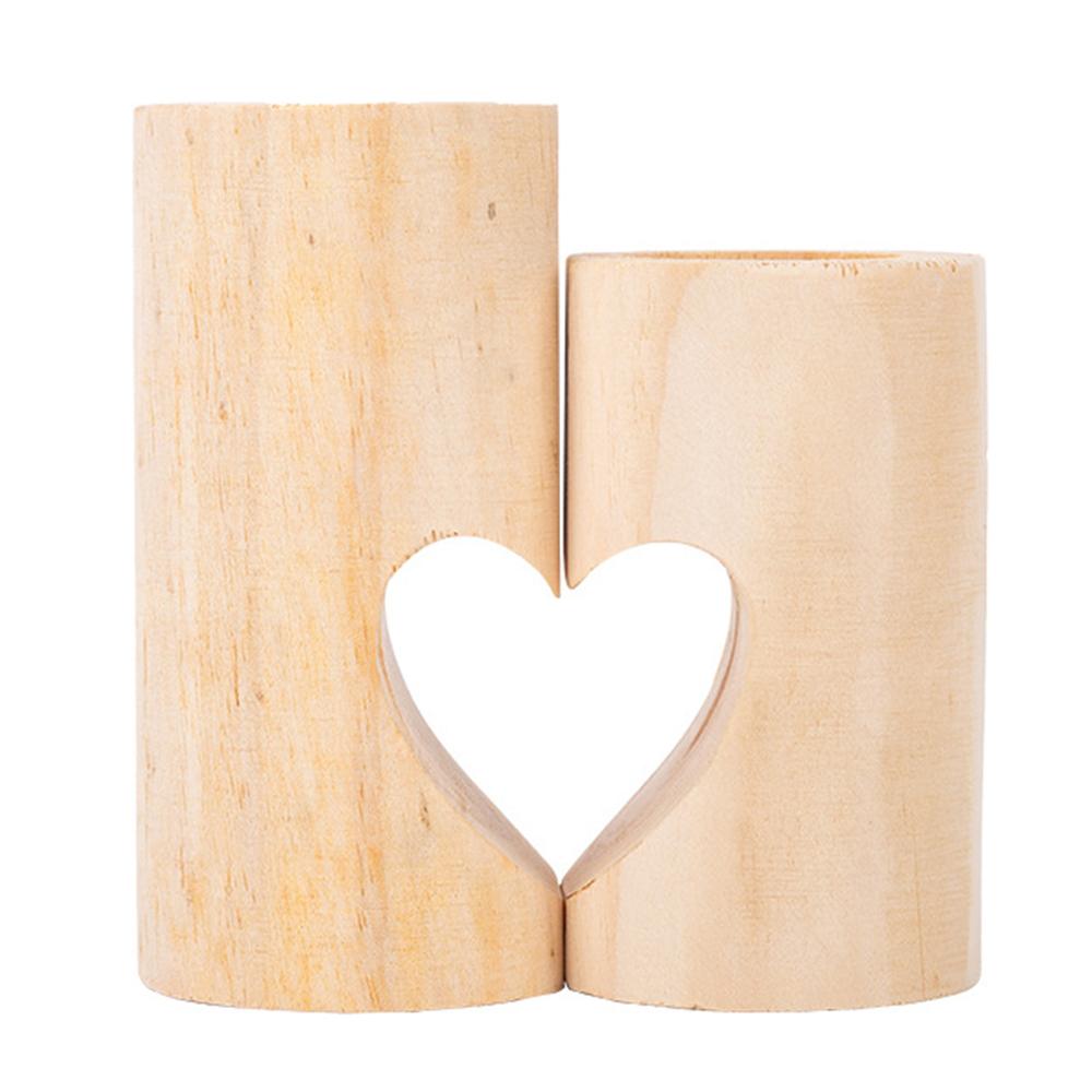 

2Pcs/Set Valentine Day Heart Design Round Wooden Candle Holder Romantic Table Decoration Type A