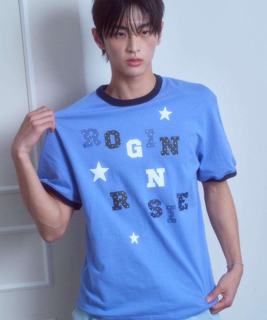 Loginaenloji Logo Spell Point Starry Ringer T-Shirt Blue