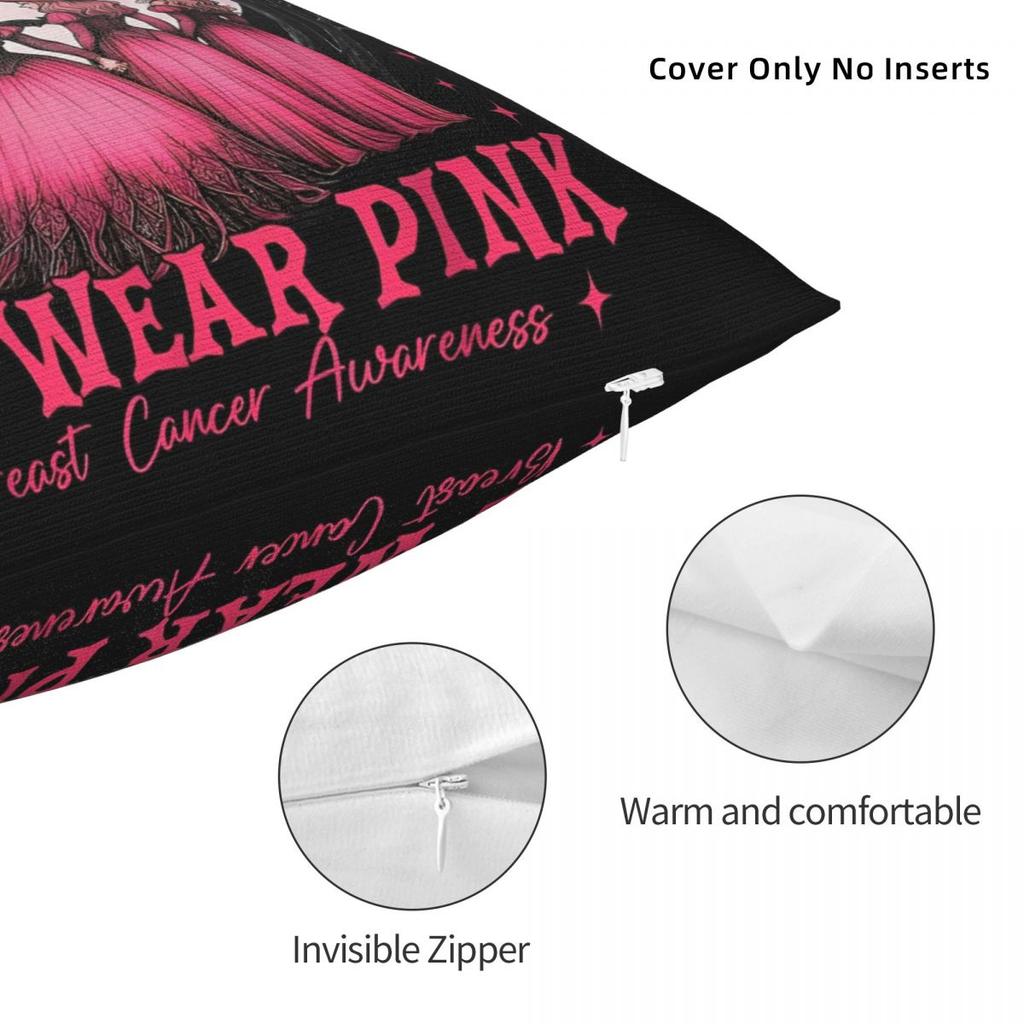 In October We Wear Pink Witch Breast Cancer Awareness Square Pillowcases Room Cushion Cover Cool Home Decoration Pillowcase