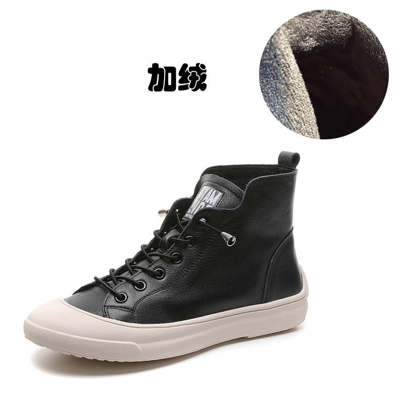 2025 spring and autumn new first-layer cowhide breathable high-top women's shoes Korean version fashion thick-soled one-pedal round-headed short boots