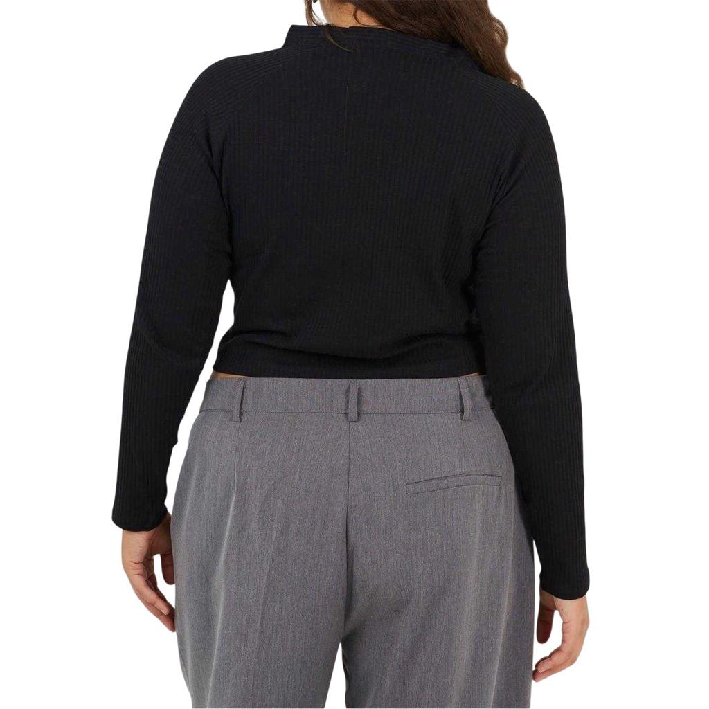 BRAVE SOUL Womens/Ladies Ribbed V Neck Plus Long-Sleeved Crop Top